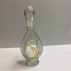 Avon Bath Oil Decanter Perfume Bottle Elegant Glass Art with Gold Heron Design